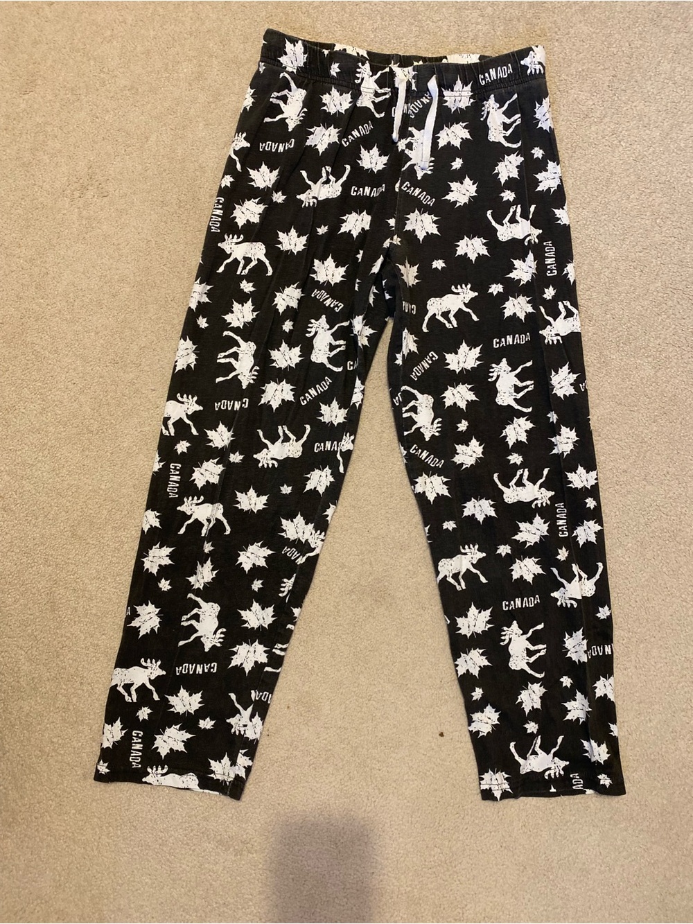 Canada Athletics gray white moose maple leaf print pajama pants, size medium